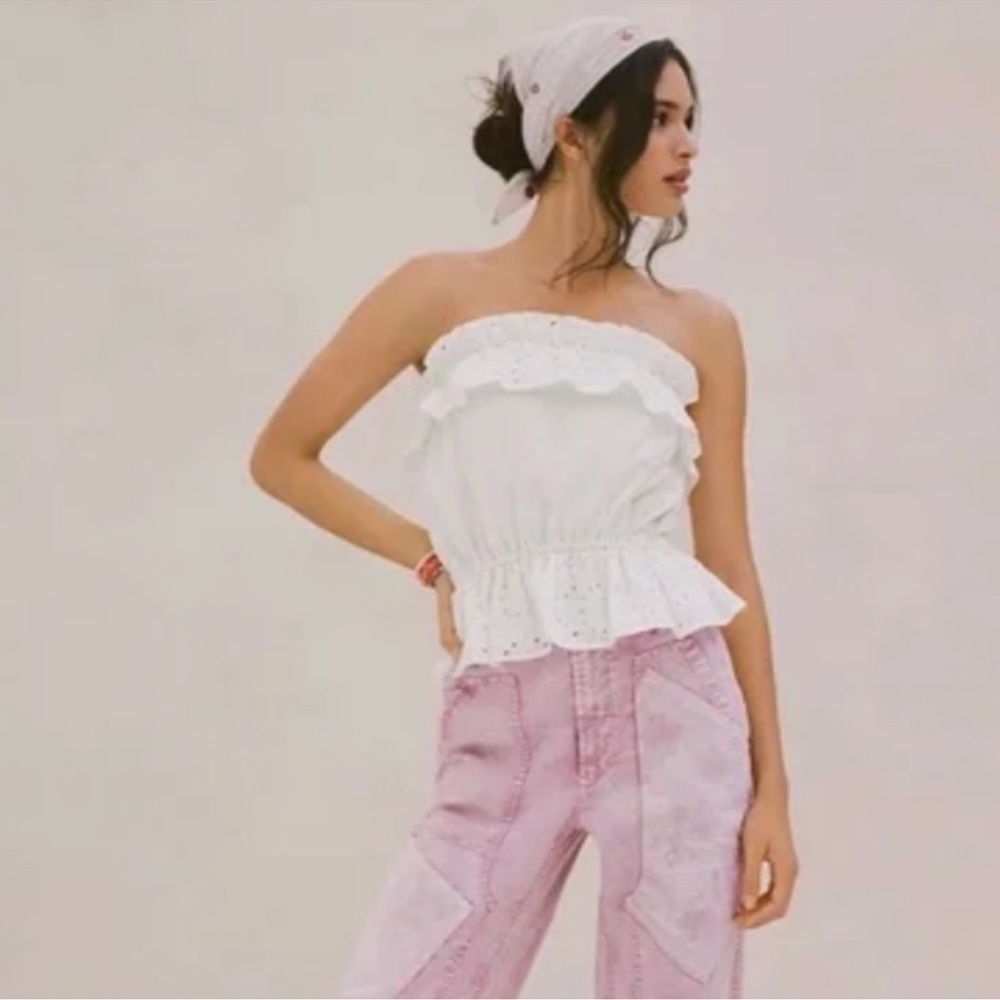 Porridge by Anthropologie Sloane White Lace Strapless Top